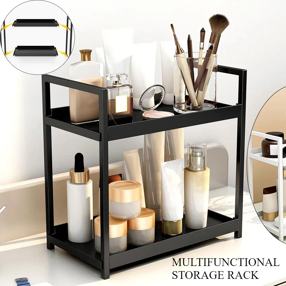 

1PC Storage Racks Bathroom Washstand Table Top Iron Art 2 Tier Shower Gel Toilet Corner Shelf Bathroom Desktop Storage Rack