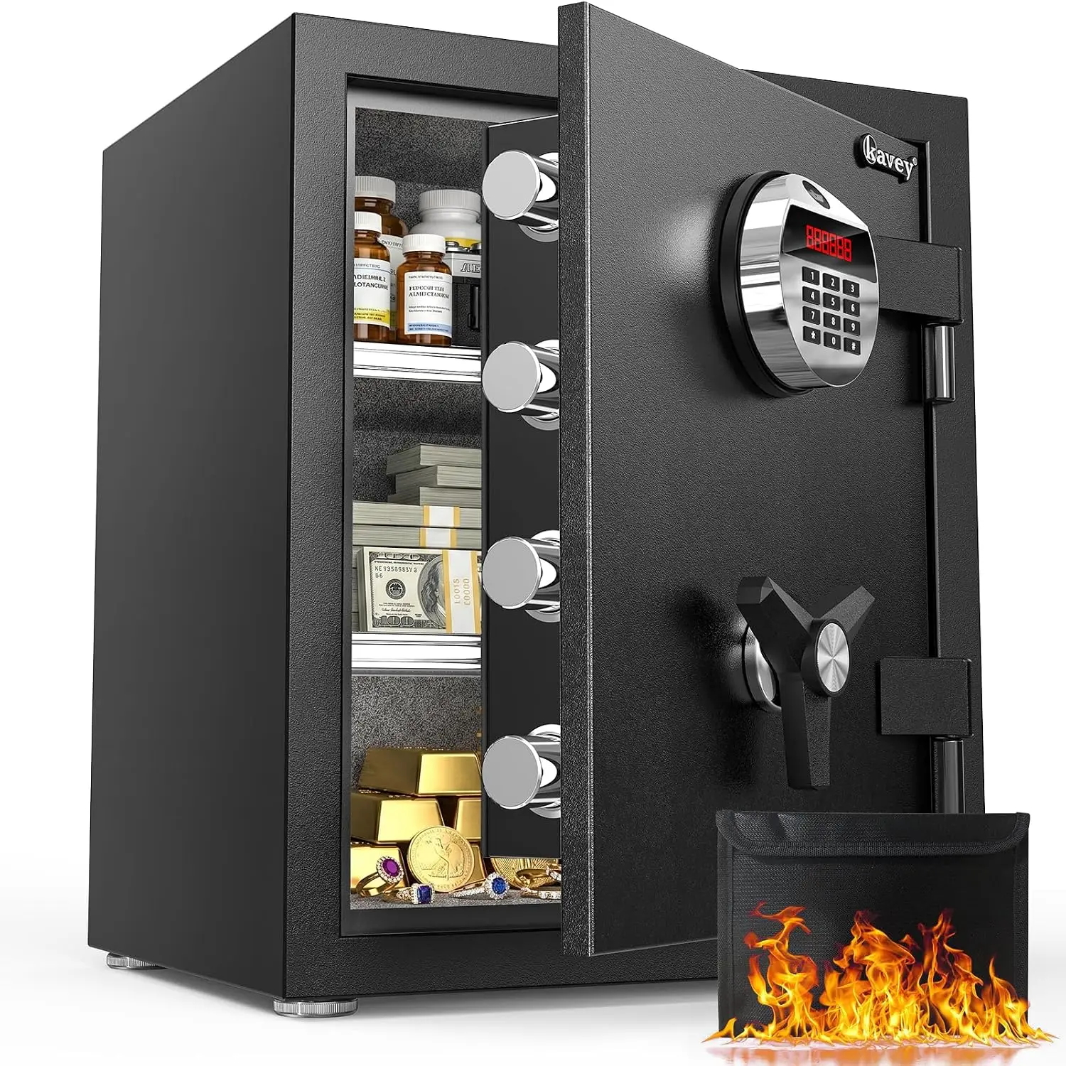 Safe Box, Digital Metal Keypad Safe with Fireproof Waterproof Bag | 2.0 Cub Security Safe with Alarm System, Mute Mode & Removab