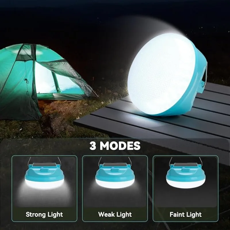 Solar Powered LED Hanging Camping Light with 3 Lighting Modes LED Tent Lights for Fishing Work Emergency and Household Lighting