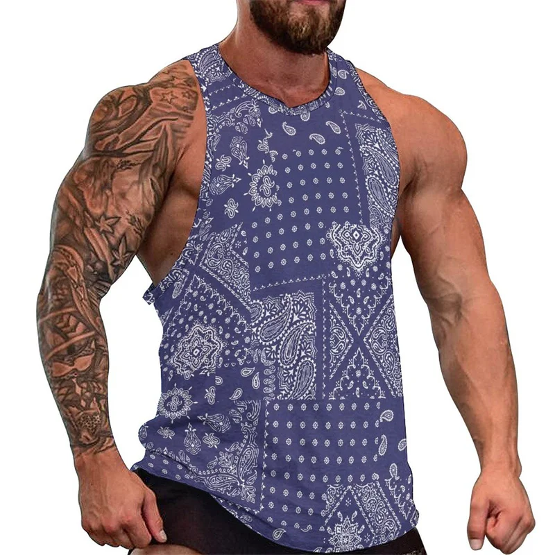Harajuku 3D Printed Indian-Religion Spiritual Totem Paisley Tank Top Ancient Babylon Paisley Graphic Tank Top For Men Gym Vest