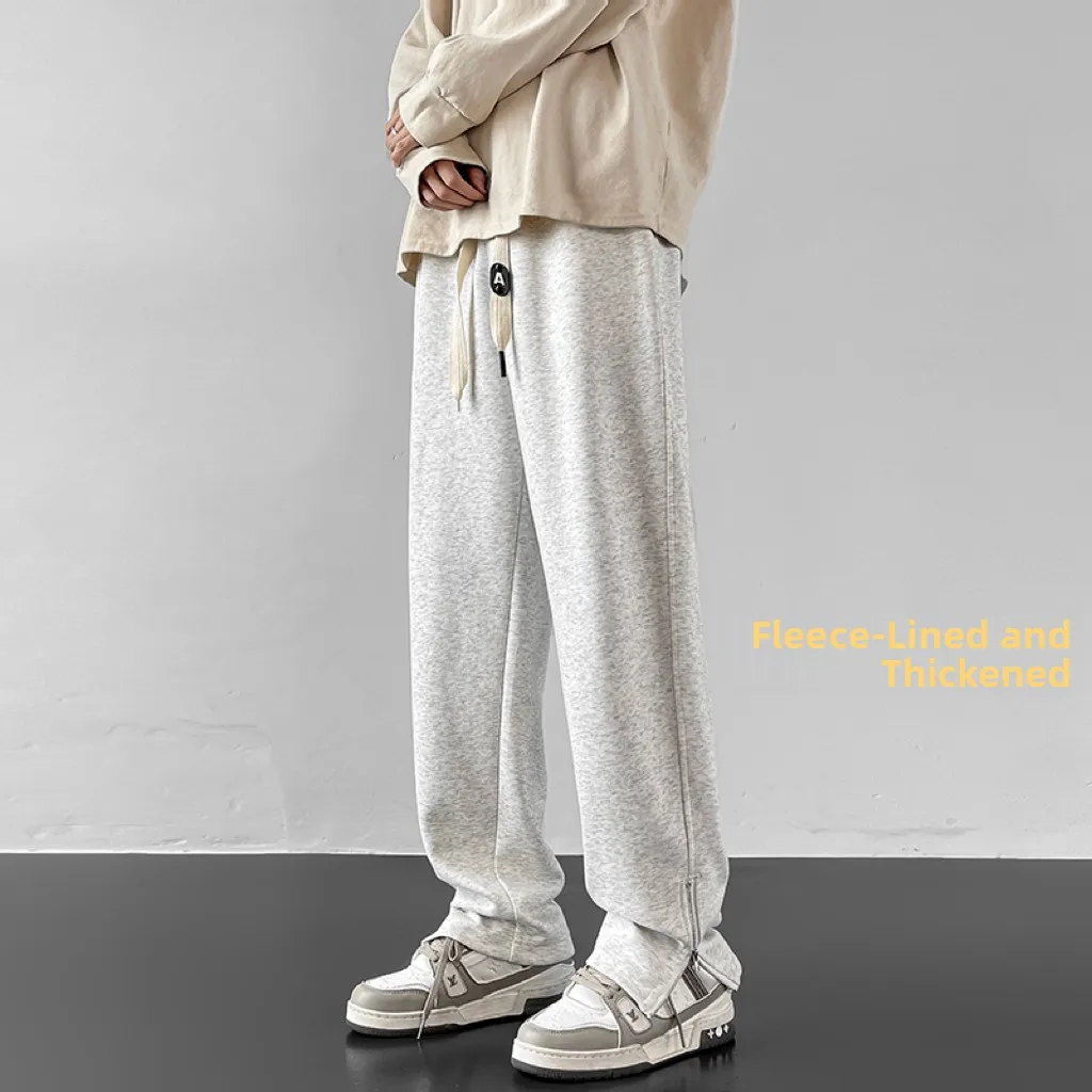 

ay Fce Lined Thiened Winter Casual Pants for Men Straight Leg Loose Fit Anti-Wrinkle Youthful Sle Faionable Brand
