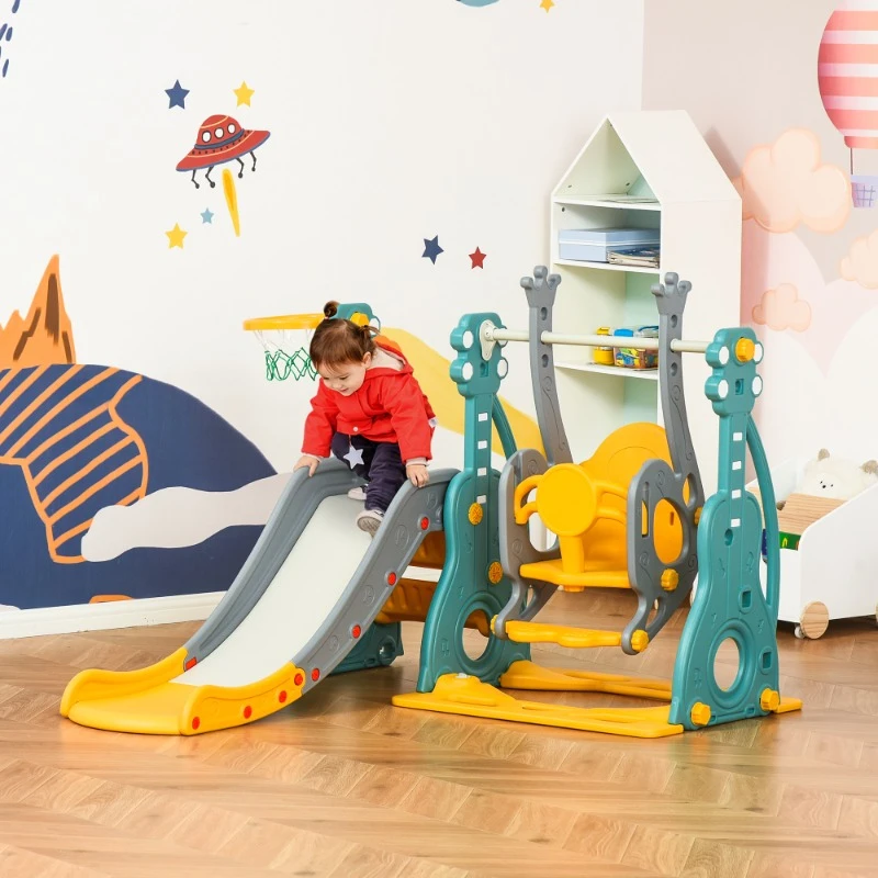 3 ใน 1 เด็กวัยหัดเดิน Swing และชุดสไลด์,เด็กสไลด์ Climber, สนุกในร่ม/กลางแจ้ง Playset ของเล่นออกกําลังกายสําหรับอายุ 1.5-3