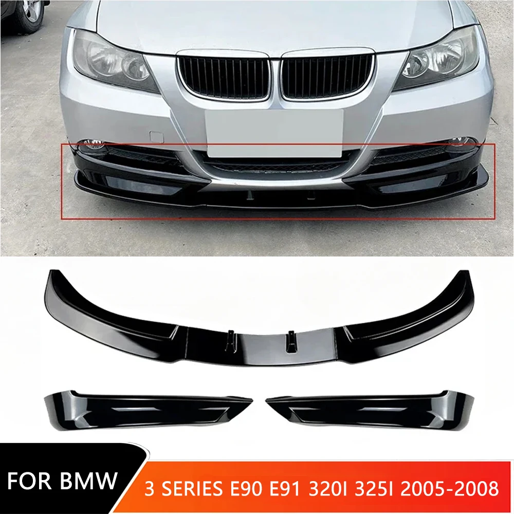 

For BMW 3 Series E90 E91 320i 325i 2005-2008 Car Front Bumper Canard Splitter Lip Lower Diffuser Gloss Black Spoiler Body Kit