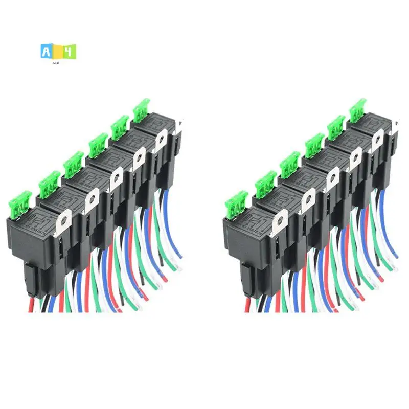 

Автомобильное электрическое реле A04E-12PCS 5-контактное SPST 12В 30А с предохранителем и проводкой, аксессуары для авто