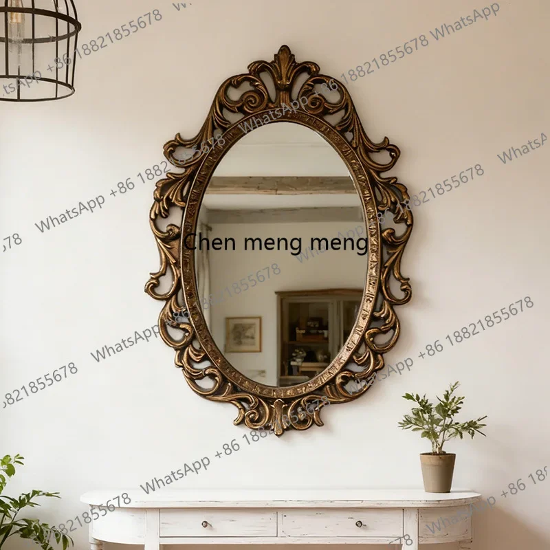 Vintage oval fireplace mirror French vintage bedroom makeup mirror carved toilet bathroom mirror