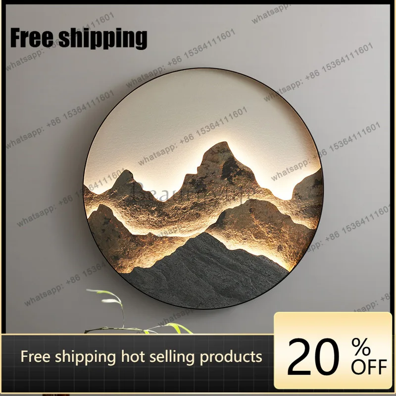 LX new Chinese rock slab mural lamp sofa background wall three-dimensional landscape wall lamp