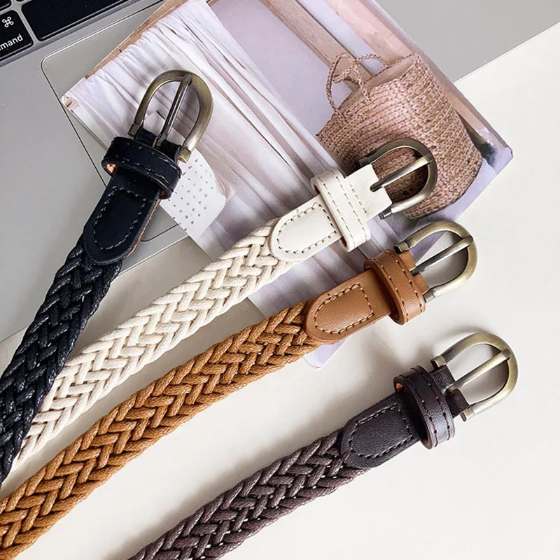 1.7x110cm Fashion Woven Thin Belt Vintage Jeans Dress Accessories Simple Pin Buckle Waistband for Women Cinturones Para Mujer