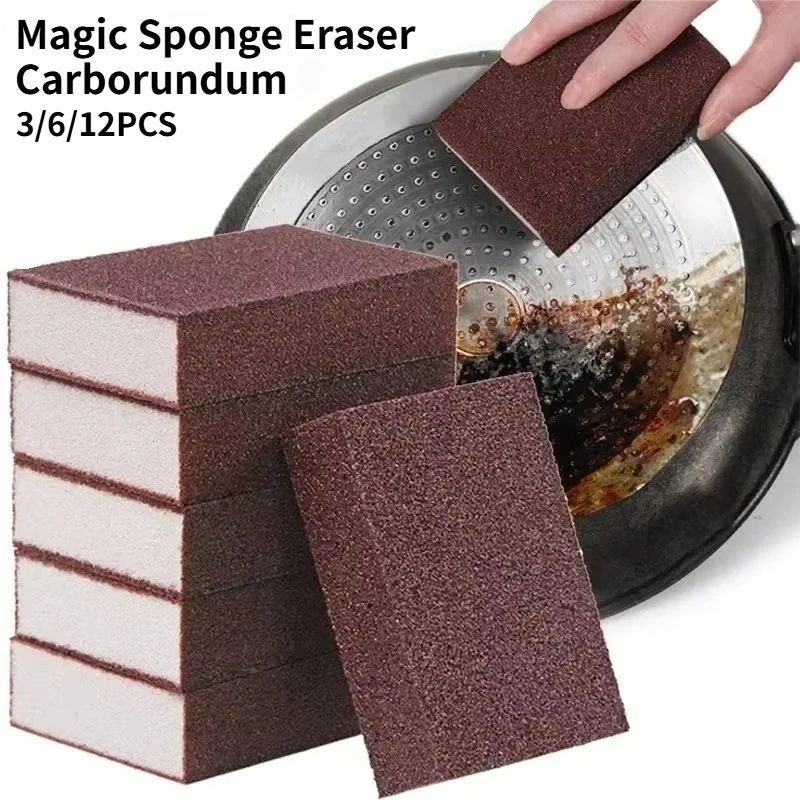 3/6/12PCS Magic Sponge Eraser Carborundum Descaling Rust Removing Sponge Kitchen Cooktop Pot Cleaning Household Scrub Tools