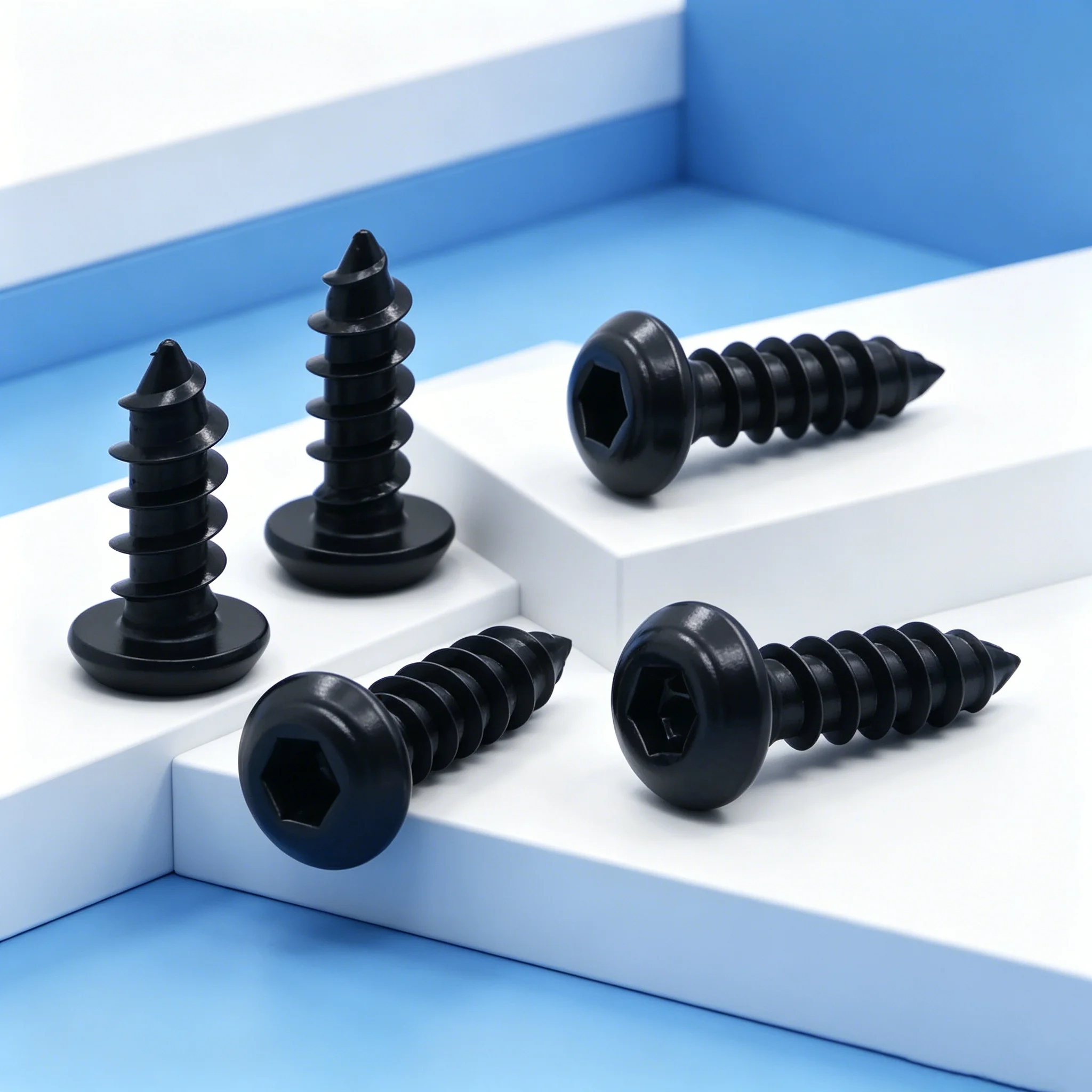 10-50pcs M2 M2.5 M3 M4 M5 M6 8.8 Grade Carbon Steel Pan Head Hex Socket Self Tapping Screws High Strength Round Head Fasteners