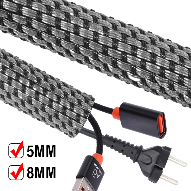 5MM 8MM Network Cable Sleeve Nylon Braided Wrapping Wire Protector Cover For Desk PC TV Line Organizers Anti Scratch Case