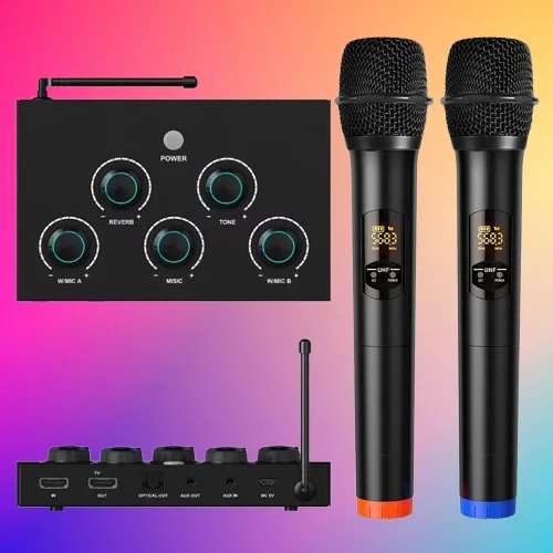 Home Wireless Professional Microphone Vocal Karaoke Mixer For Karaoke With Tone Reverb Effects HD-MI Output Smart TV