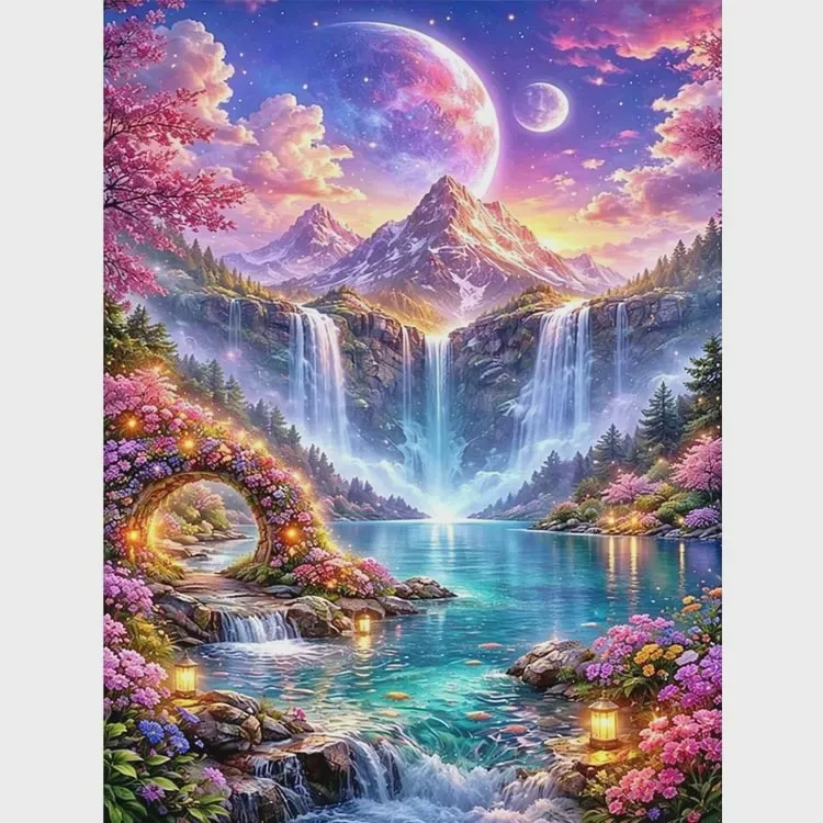 Diamond Painting Fantasy Waterfall Lake Mountain Planet Floral Arch Lantern Scenery DIY Handicraft Home Decor Holiday Gift