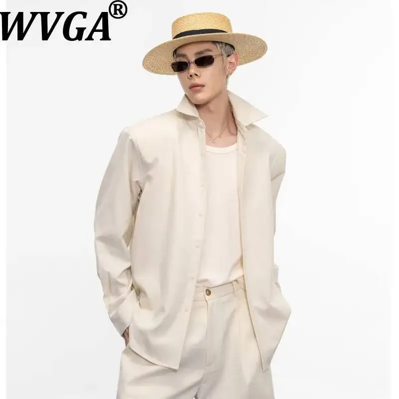 WVGA Summer New Man Tide Striped Long Sleeve Shirt Three-Dimensional Pleated Niche Chic Casual Wide-Leg Cropped Pants Ins W23303