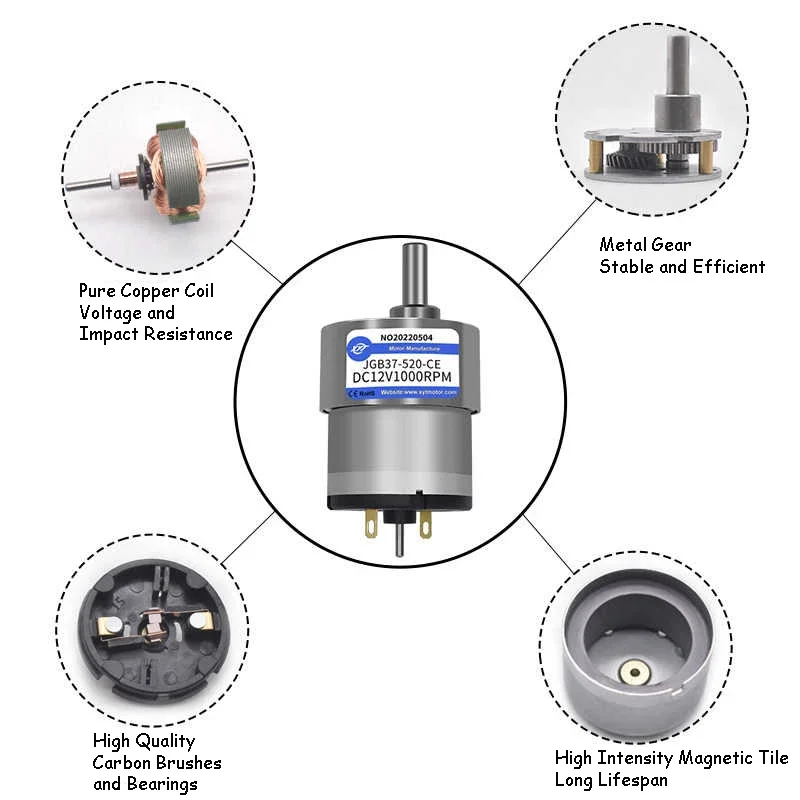 JGB37-520-1260 12V Dual Axis Motor Micro DC Geared Motor 7~960 RPM Power 3.6W Speed Control High speed Small Motor