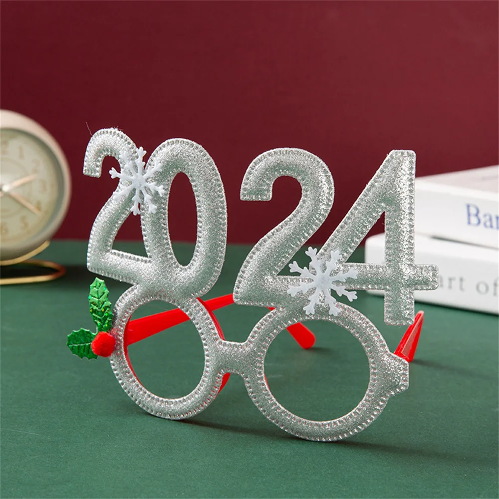 New Year 2024 Glasses Frame Photobooth Props Merry Christmas Ornaments Xmas Navidad Gifts New Year Eve Party Favors Decorations