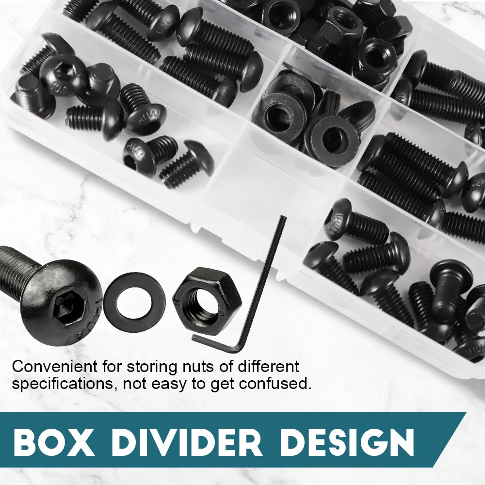 M1.6 M2 M2.5 M3 M4 M5 M6 M8 Hex Socket Button Head Screw Nut Washer Set Black 12.9 GradeAllen Round Head Bolts and Nuts Kit