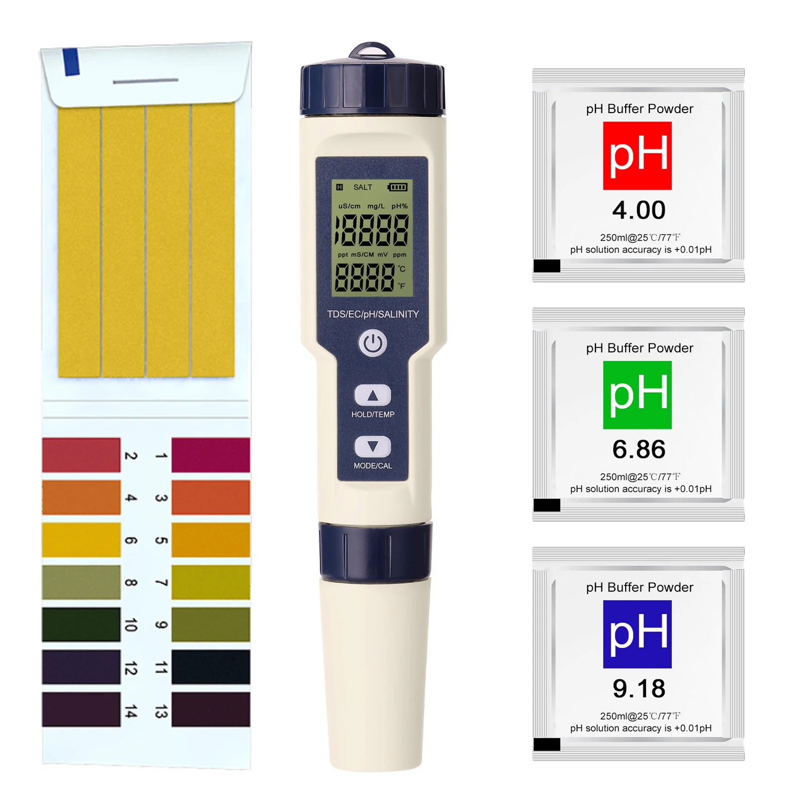 5 in 1 Water Quality Tester Multi-parameter Combo Testing Meter PH/EC/TDS/Salinity/Thermometer Digital Tester Water