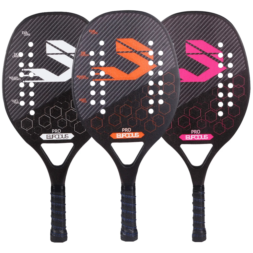 Full Carbon 3K Fiber Beach Tennis Racket Rough Surface Professional Racquet for Men and Women with Protective Bag Cover