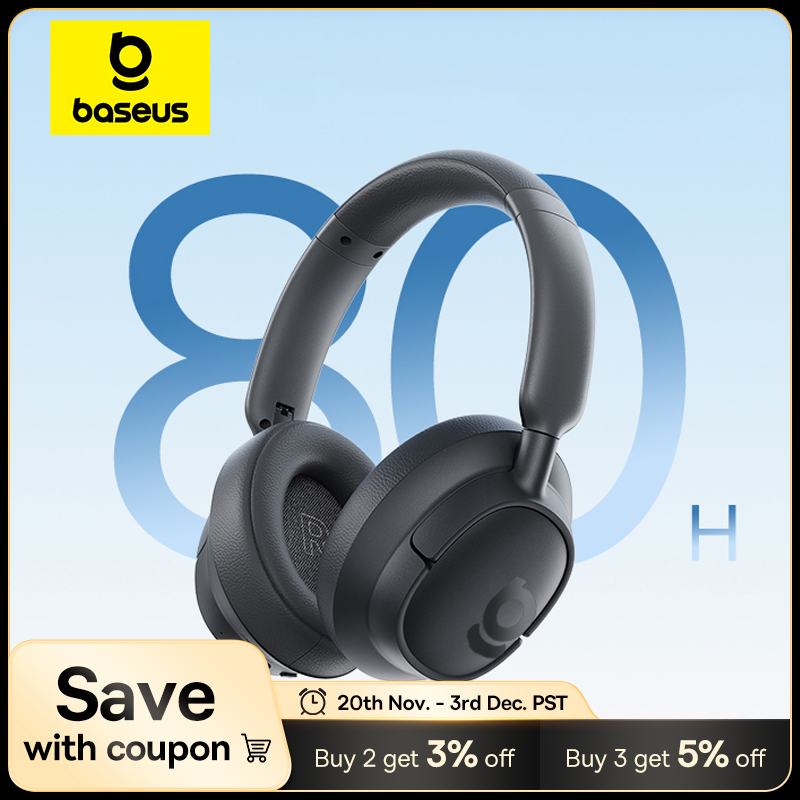  Baseus Bass BH1 Wireless Headphones Bluetooth 6.0 SuperBass 2.0 Over Ear Headset ENC Clear Calls 80hours Playtime Earphones 