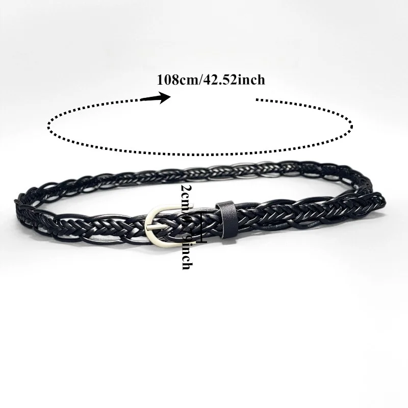 Fashionable Retro-Style Hand-Braided Twisted Thin Belt  Simple Dress-Style Pin Buckle Knotted Women’s Small Leather Belts