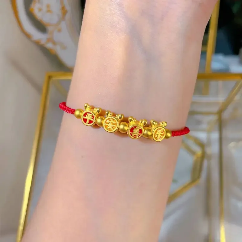 2024 New Gold Color Ping An Happy Dragon Bracelet Female Birthday Year Woven Red Rope Birthday Gifts To Ward Off Evil Spirits