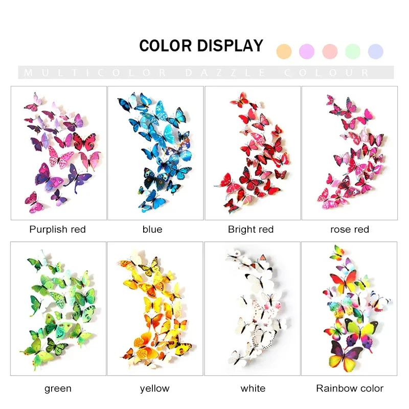 12Pcs DIY Double Layer 3D Butterfly Wall Sticker On The Wall Home Decor Butterflies For Decoration Magnet Fridge Stickers