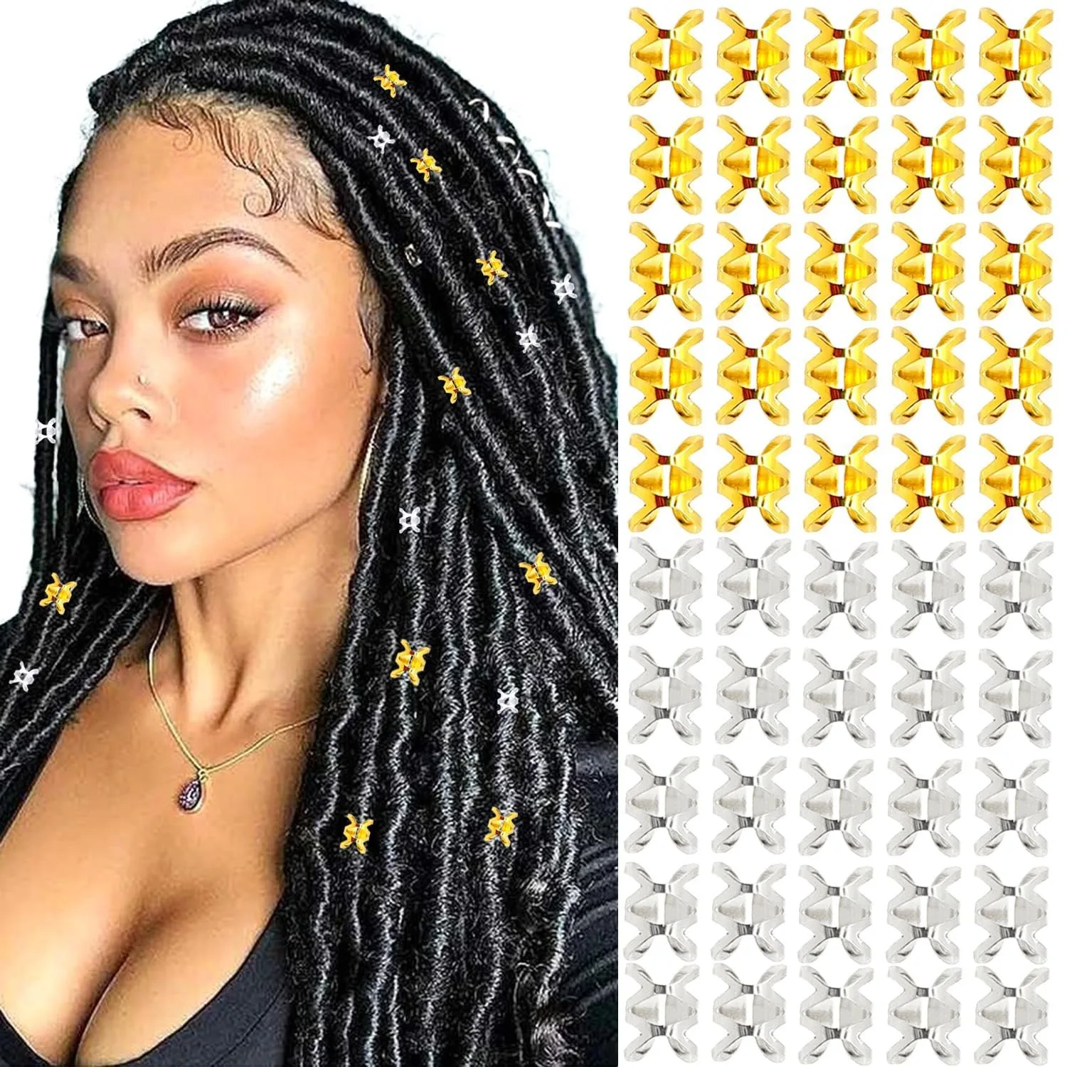 

Gold Silver Hollow Dreadlock Hair Extension Rings 50pcs Set Premium Non Tangle Easy Install for Braid Party Home