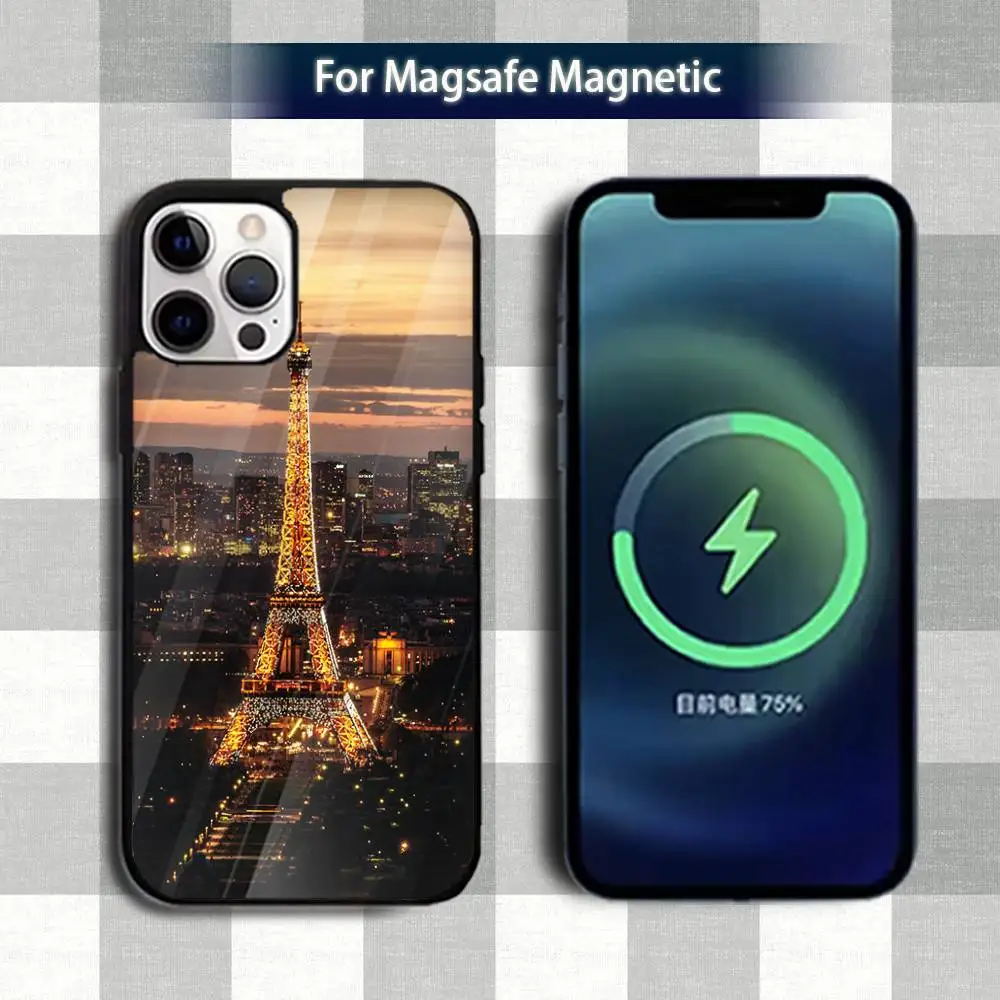 Etui na telefon P-Paris Eiffel T-TowerS Art do iPhone'a 13, 12, 15, 17, 11, 16, 14, Pro, Max, Plus, Mini, z obsługą Magsafe, magnetyczne etui do ładowania bezprzewodowego