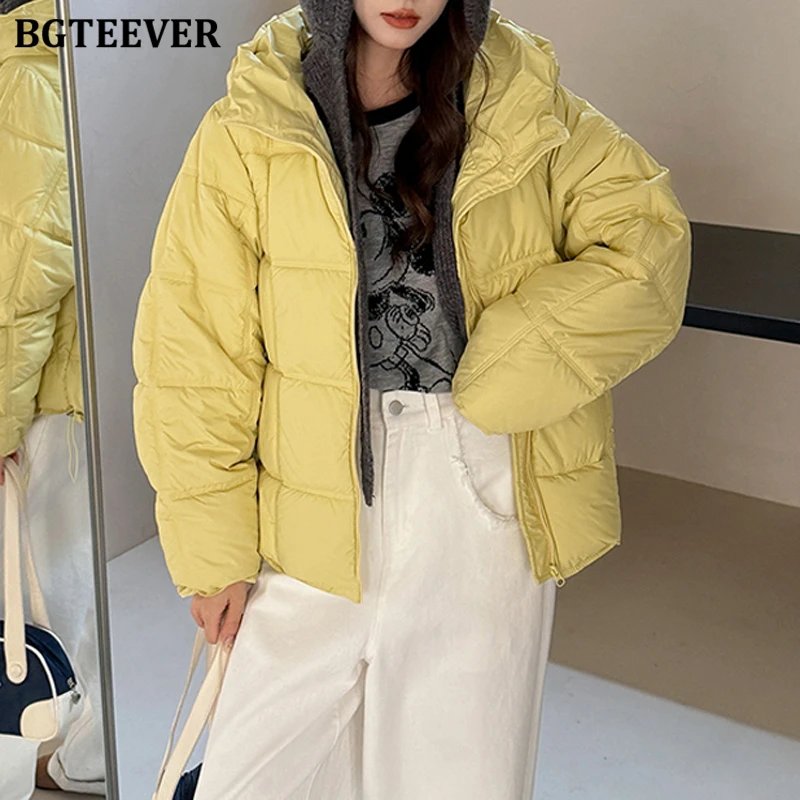 

BGTEEVER Autumn Winter Fashion Warm Ladies Hooded Cotton Padded Coats Stylish Thicken Loose Zippers Long Sleeve Women Parkas