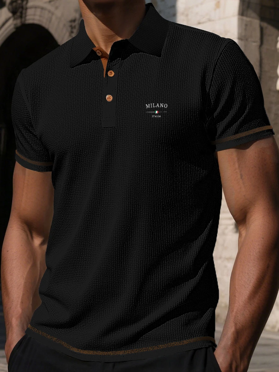 Summer ice silk lapel men's short sleeved T-shirt men's clothing top