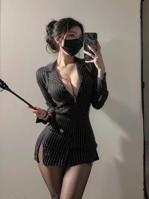 

fashion Exotic summer women's clothing new long sleeved sexy striped secretary professional uniform slim fit lapel shirt BSEL