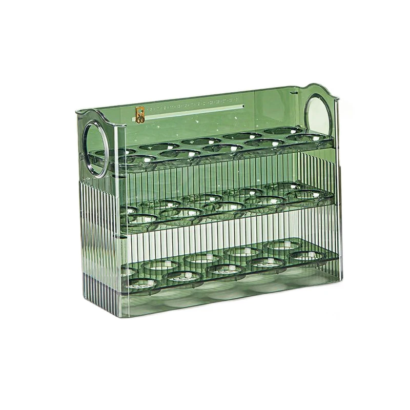 Portable Multi-Layer Egg Tray Organizer, Auto Opening/Closing Egg Holder Kitchen Large Capacity Egg Fridge Storage Box -