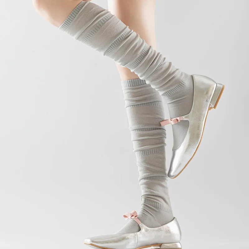 جوارب نسائية موضة فرنسية بلون سادة مضادة للانزلاق صيف جديد جوارب فضفاضة رقيقة للمرأة فوق الركبة جوارب طويلة بيضاء ناعمة #2