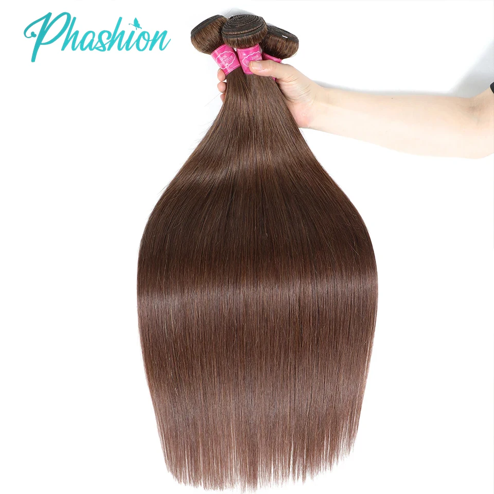 Phashion-extensiones de cabello brasileño Remy, mechones rectos de color marrón Chocolate, 1/3/4 piezas, cabello humano suave #4, color 100%, a la venta, 10A