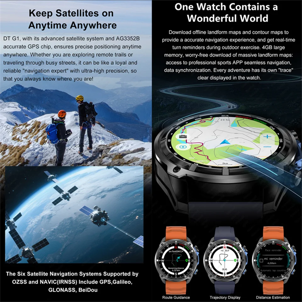 DT G1 الرياضة في الهواء الطلق Smartwatch 860mAh بطارية 1.53 بوصة AMOLED شاشة ساعة رجالي البوصلة 5ATM مقاوم للماء BT دعوة ساعة ذكية