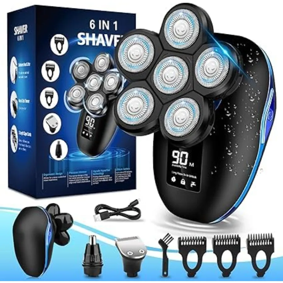 

Head Shaver for Bald Men 6-in-1 Electric Shaver for Bald Head 6D Wet/Dry Waterproof Mens Electric Razor Head Shavers with Groom