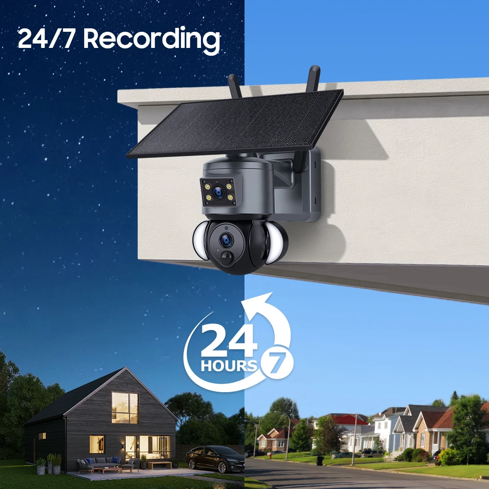 AOV 7/24 سجل كامل اللون للرؤية الليلية 2 عدسة لاسلكية واي فاي 4G بطاقة Sim تعمل بالطاقة الشمسية CCTV Ubox كاميرا الأمن الشمسية في الهواء الطلق