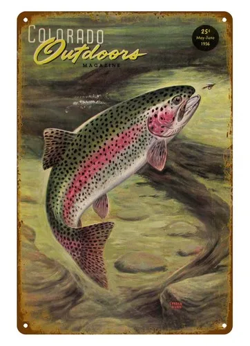 1956 Colorado wildlife Rainbow Trout metal tin sign wall decor fishing hunting --Tin Sign