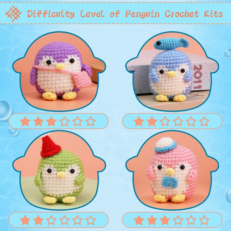 KRABALL Penguin Crochet Kit for Beginners With Video Tutorial Cotton Knitting Yarn Thread Needles Hook Knit Tool Set DIY Craft