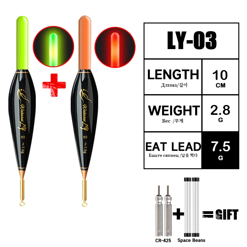 WAKASUILY 2025 Neues 2-teiliges Set Rock Fishing Float Kurzes Nachtlicht Elektronischer Float mit roter/grüner LED 1 Helligkeit Outdoor-Angelausrüstung 10