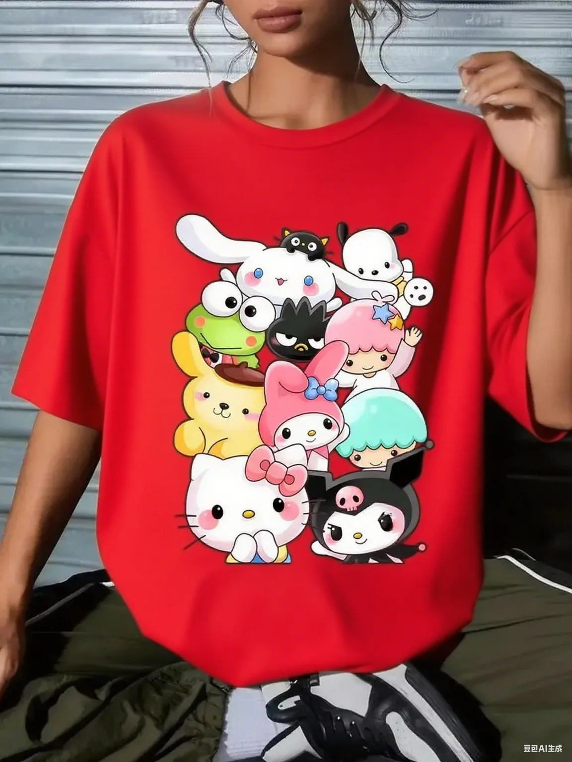 เสื้อยืดผ้าฝ้ายลายกราฟิกซานริโอ้สีสันสดใส ลายตัวละครซานริโอ้ยอดนิยม เนื้อผ้าฝ้ายแท้นุ่ม สไตล์น่ารัก เหมาะสำหรับแฟชั่น