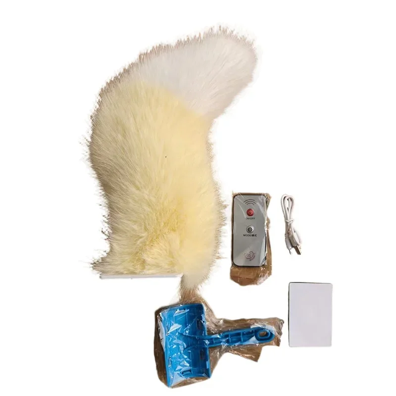 Sound-Activated Plush Fox Tail Electric Vehicle Decoration Movable Detachable Velcro Model for Cars