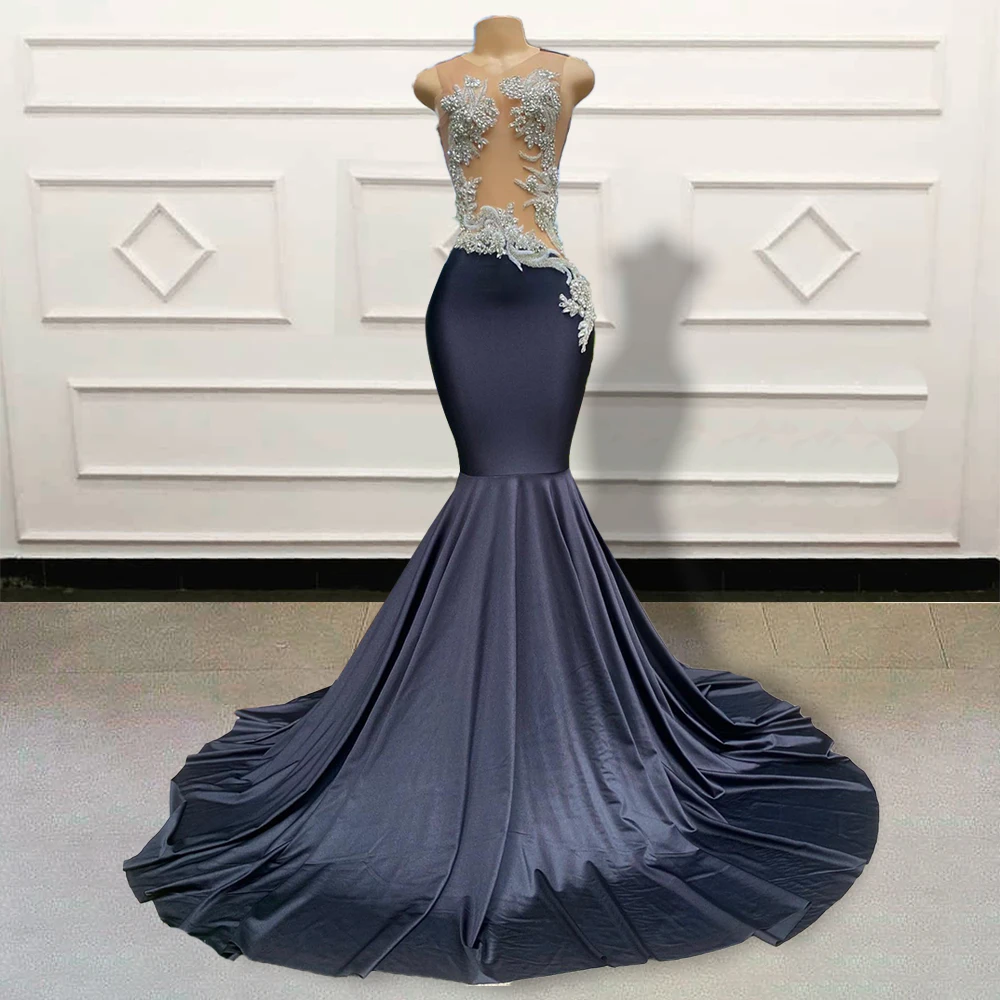 Long Black Prom Dresses 2025 Luxury Rhinestone Diamond BeadAfrican Sheer Mermaid Evening Gowns for Graduation Party Customized