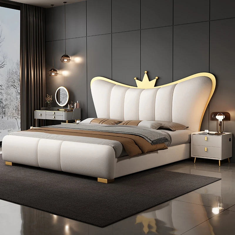 Modern Luxury Wood Bedroom Furniture Soft Up-holstered Beds king Side Double Bed Frame Leather Set Storage Design Upholstered