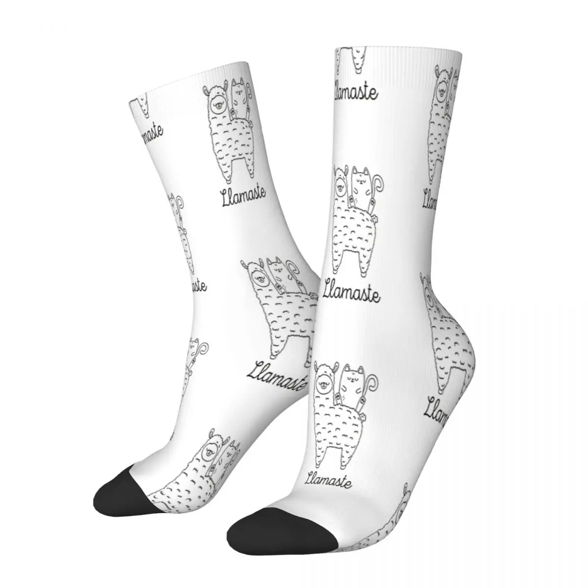 

Lama Pose With Cute Cat With Llamaste Text Yoga Socks Male Mens Women Summer Stockings Printed