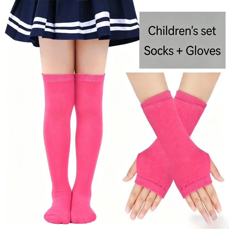 Weiche, schlichte, gestrickte fingerlose Armstulpen, kniehohe lange Strümpfe, passendes Set, Tanz, Bühne, Cosplay, tägliches Outfit, Accessoires – Detail 2