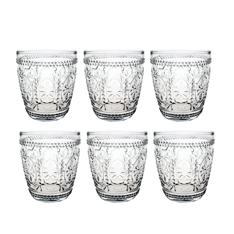 

300ml 6pcs Set Sunflower Pattern Carved Wine Glass Transparent Drinkware Whiskey Cocktail Beer Glasses Water Cup