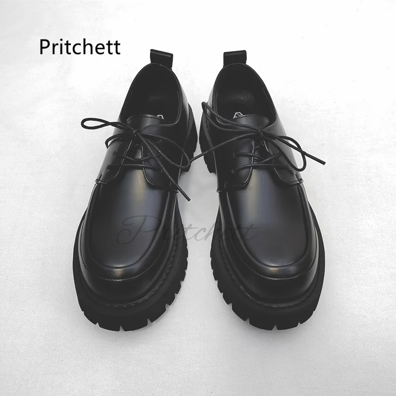 Small Leather Shoes for Men British Style Handsome Black Thick Sole Fashionable Men's Shoes Korean Formal Casual Derby Shoes