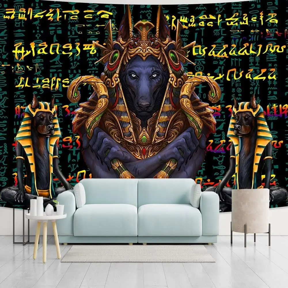 Ancient Egyptian Tapestry Anubis Egyptian God Mysterious Mythology Wall Hanging Wall Blankets Home Decoration for Bedroom Living