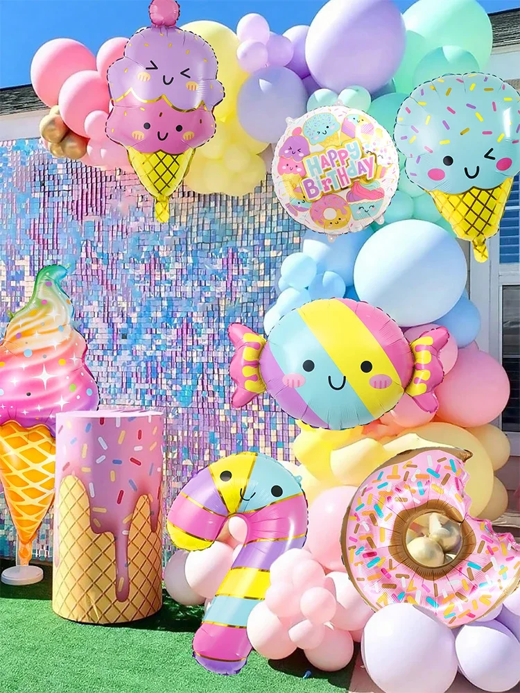 Bunte Sommer-Bonbon- und Eiscreme-Themenballons Rosa Geburtstags-Prinzessinnen-Schokoladen-Donut-Folienballons-Set – Detail 11